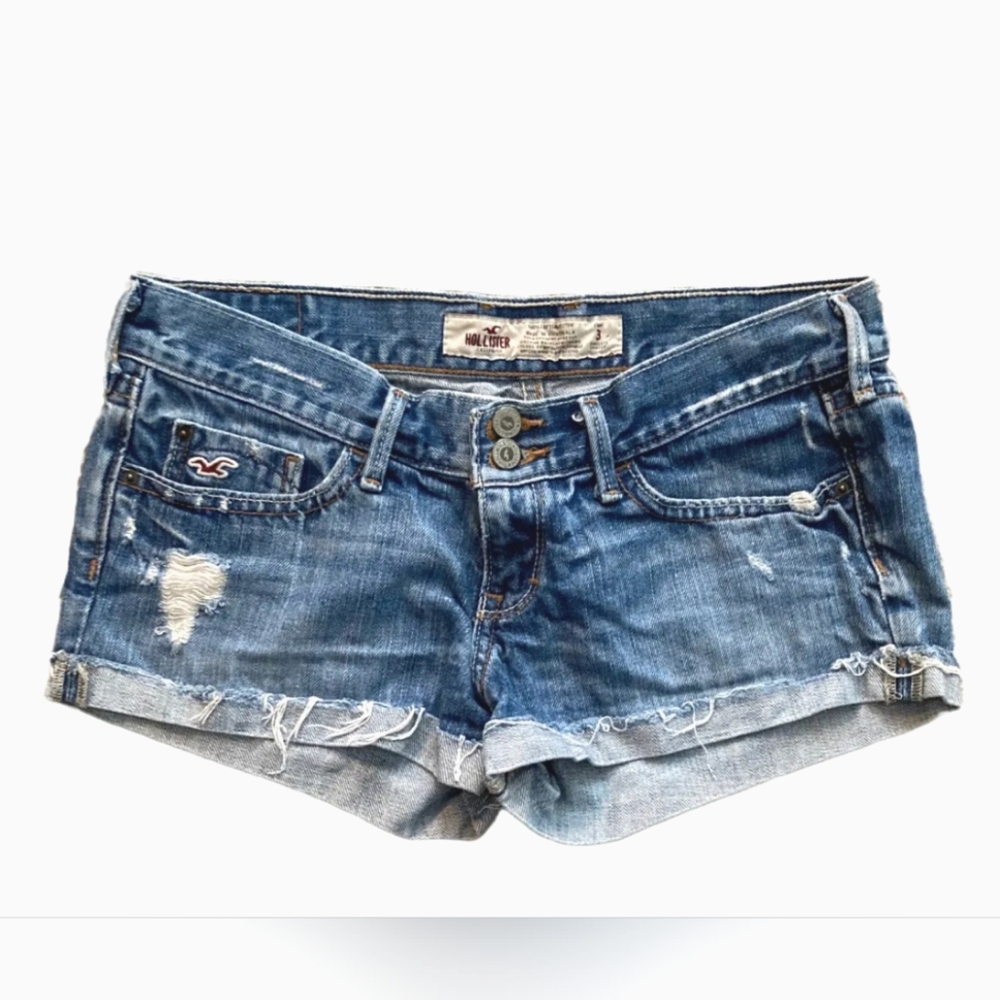 Hollister Junior's Size 1 Shorts Denim Jeans Washed Blue Frayed 100% Cotton Y2k